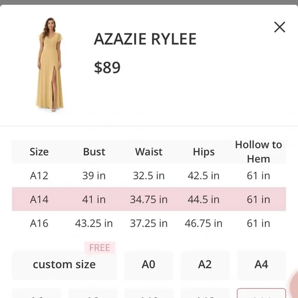 Azazie Rylee Bridesmaid Dress Gold Size A14 - Picture 8 of 8
